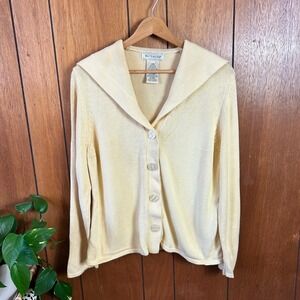 Vintage White Stag Butter Yellow Cardigan Sweater Button Front Cottagecore